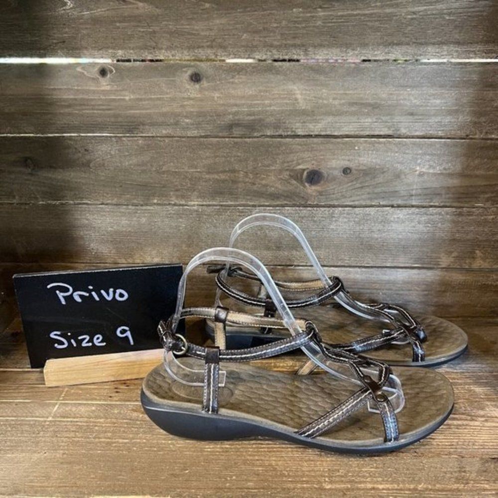 Womens Privo by Clarks Dark Brown Leather Comfort Casual Sandals Size 9 M GUC‎
